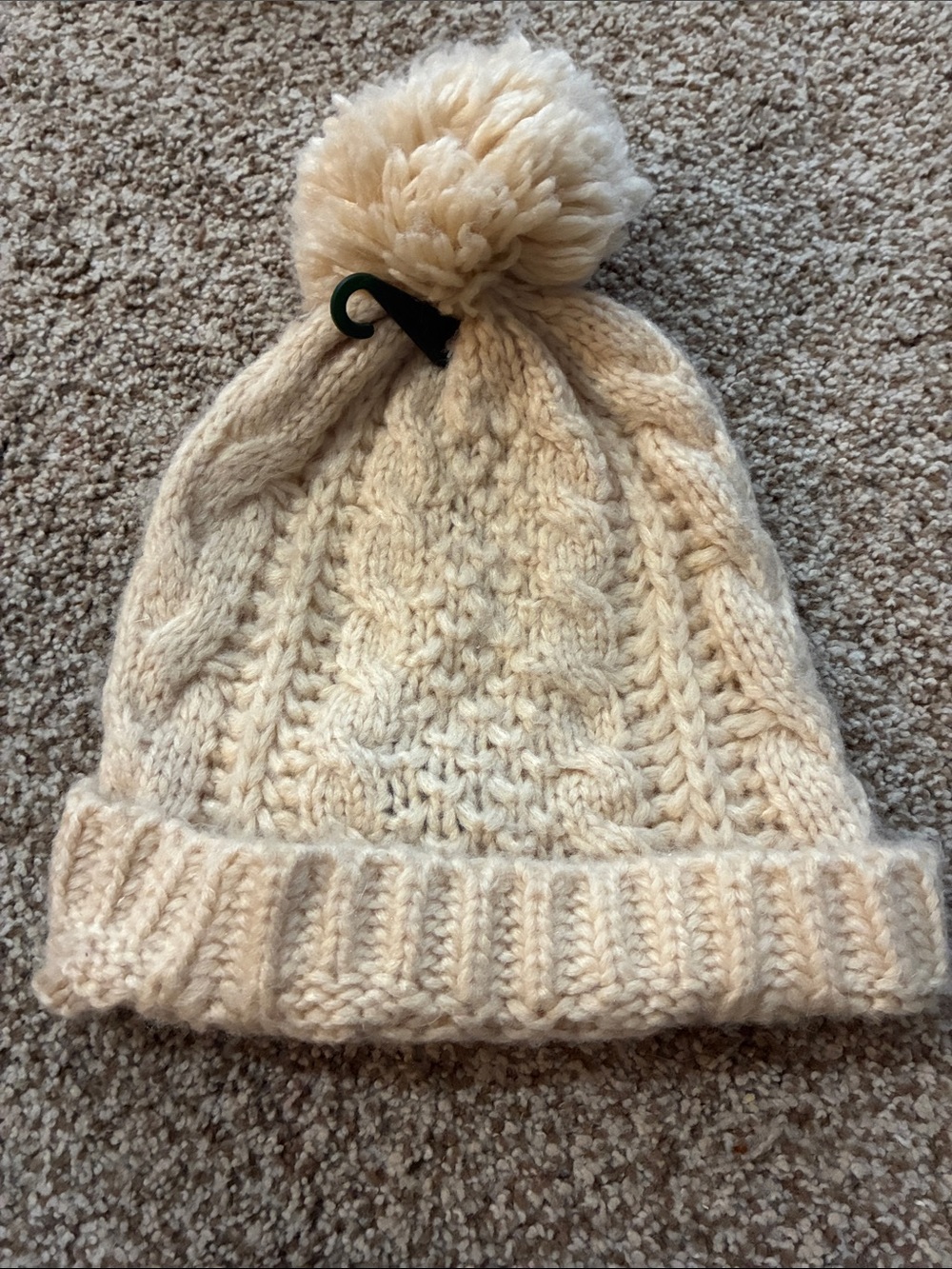 Tan Cable Knit Ralph Lauren Logo Beanie Winter Hat